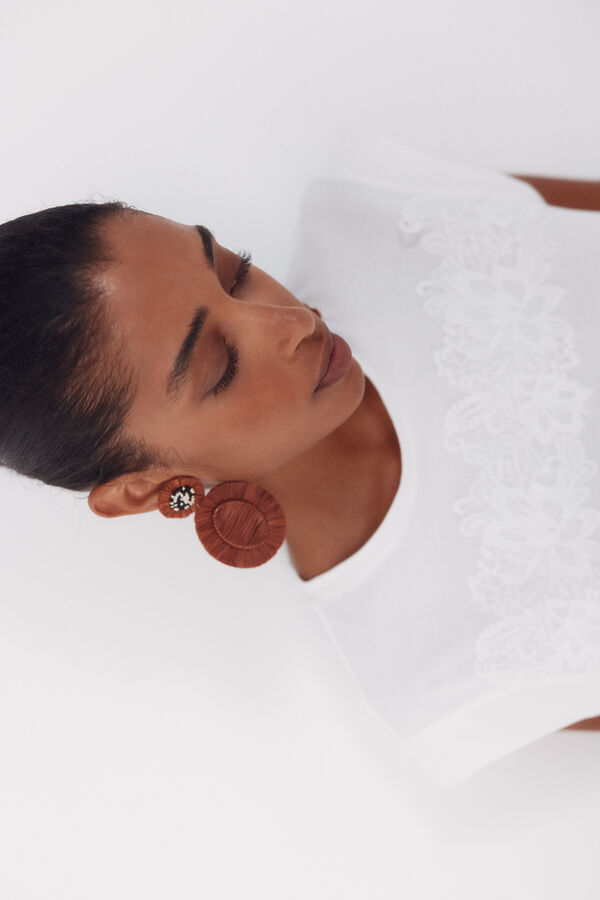 Cortefiel Camiseta com fita de crochet floral Branco