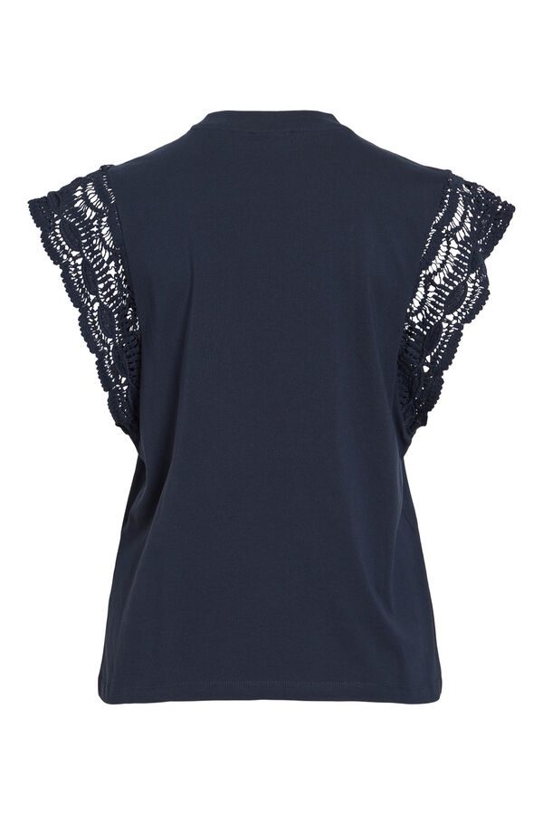 Vila T-shirt com renda nas mangas Azul