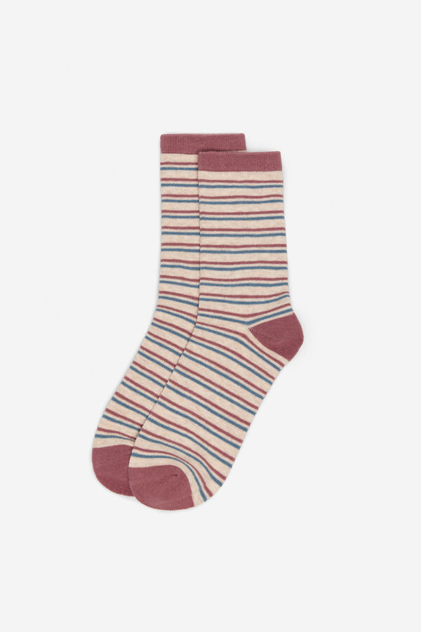 Cortefiel Striped print long socks Pink