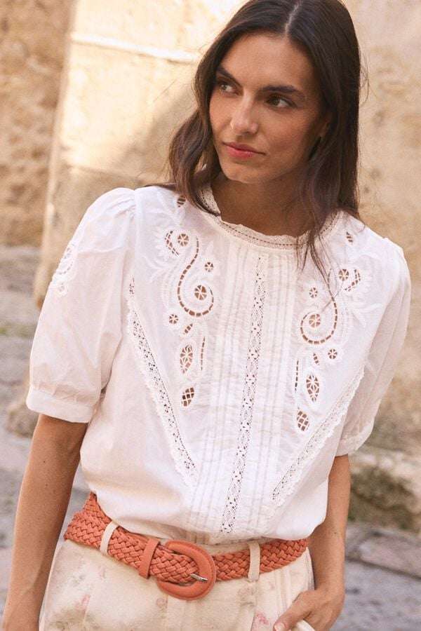 Pol&iacute;n Et Moi Camisa gola redonda Sole Branco