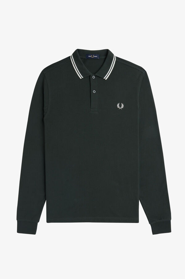 Fred Perry Polo piqué de manga comprida masculina Verde