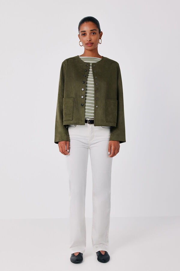 Cortefiel Faux suede jacket Green