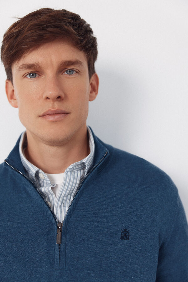 Cortefiel Cotton high neck sweater  Blue