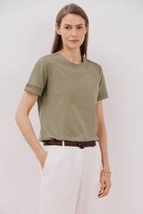 Cortefiel Hemstitch detail t-shirt Kaki