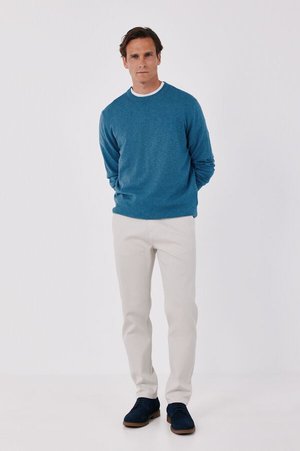 Cortefiel Cotton cashmere knit crew neck jumper Blue