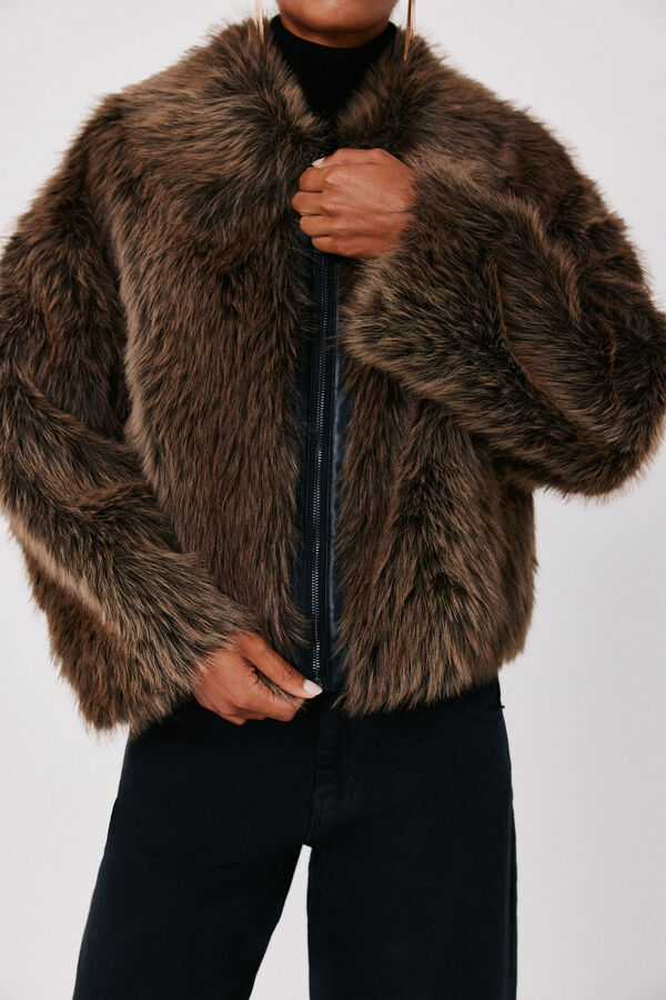 Cortefiel Faux fur jacket Beige