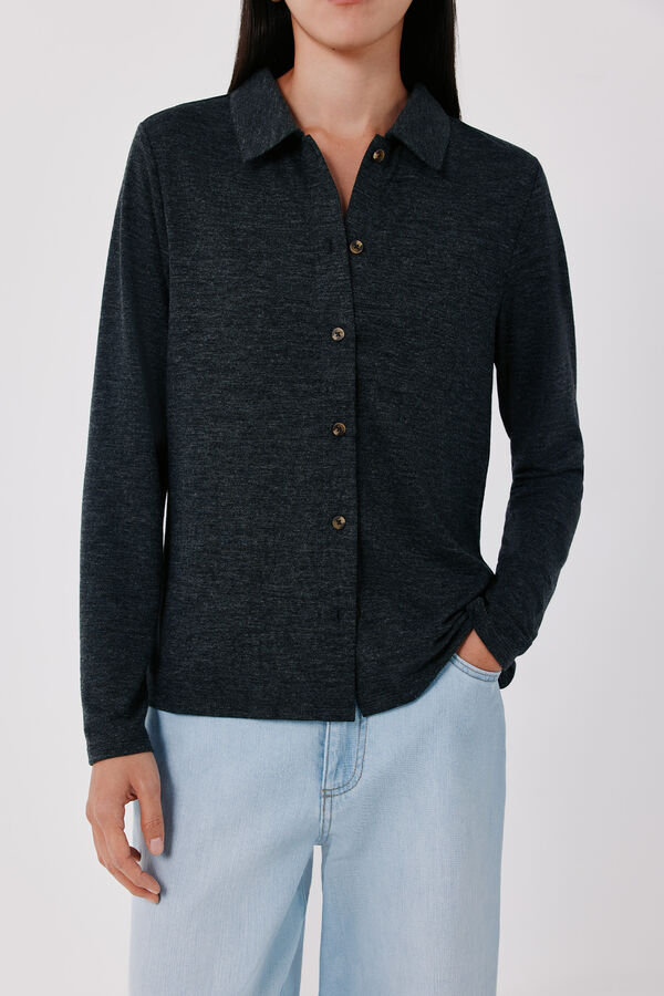 Cortefiel Stretch shirt with buttons Dark grey