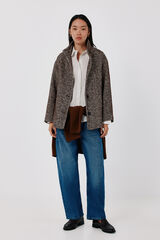 Cortefiel Short funnel neck coat Printed brown