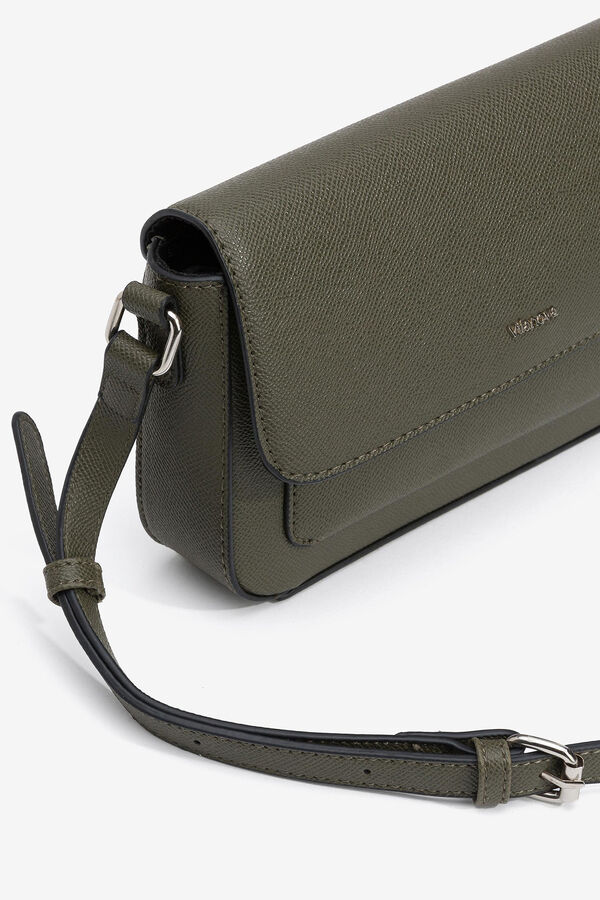 Cortefiel Textured faux leather crossbody bag Green