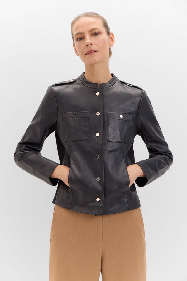 Cortefiel Comfort leather jacket Black