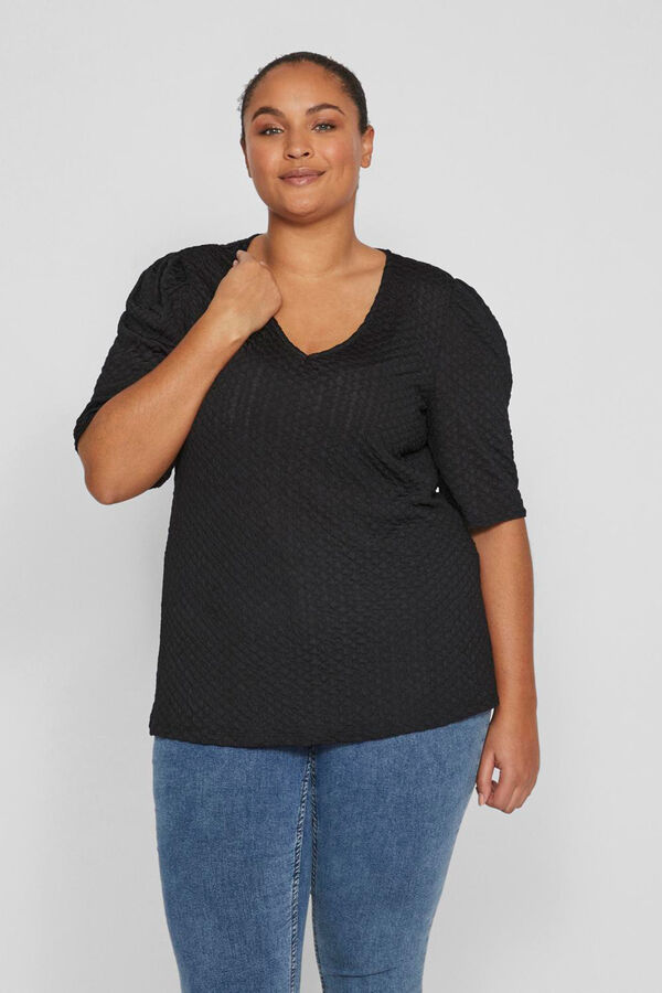 Cortefiel Puffed 3/4-sleeve blouse  Black