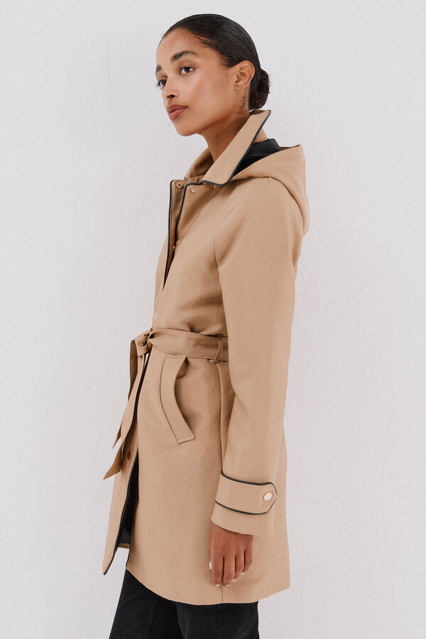 Cortefiel Satin trench coat with detachable hood Beige