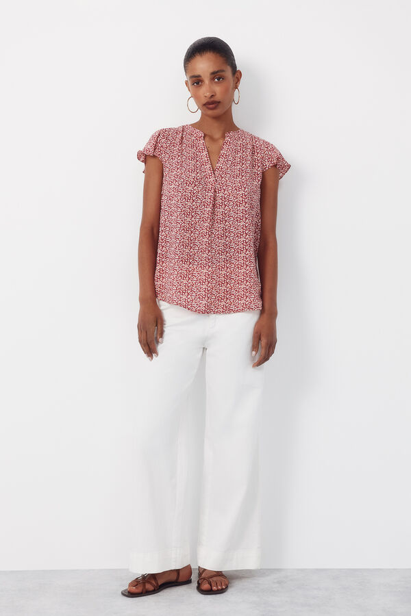Cortefiel Fluid flutter sleeve blouse Printed red