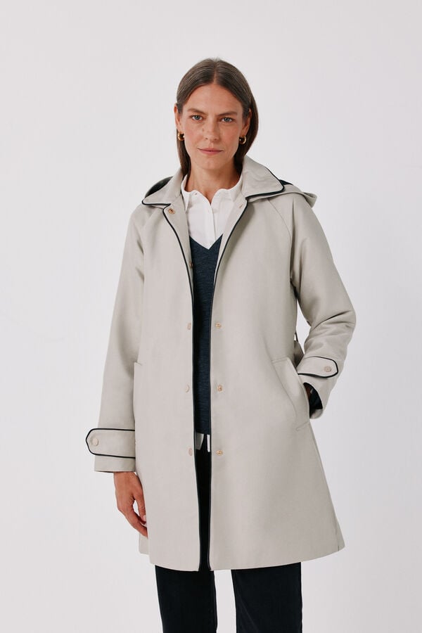 Cortefiel Satin-finish detachable hood trench Nude