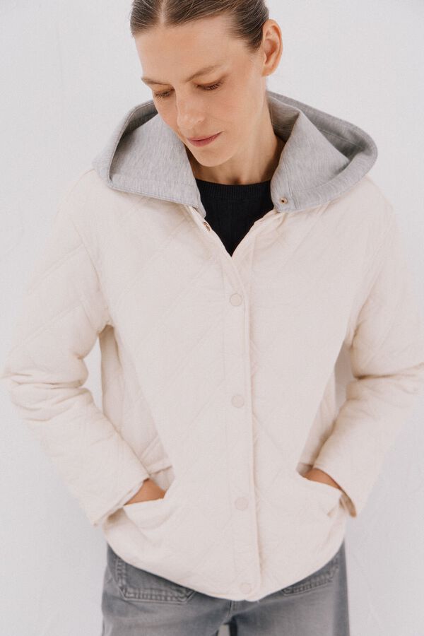 Cortefiel Short hood sweatshirt anorak Ivory