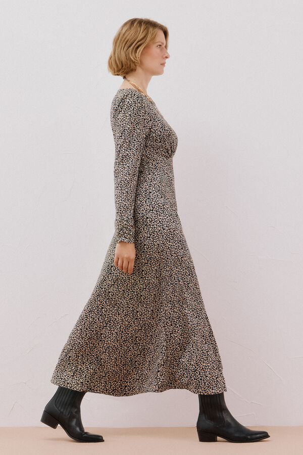 Cortefiel Gathered chest dress Printed grey