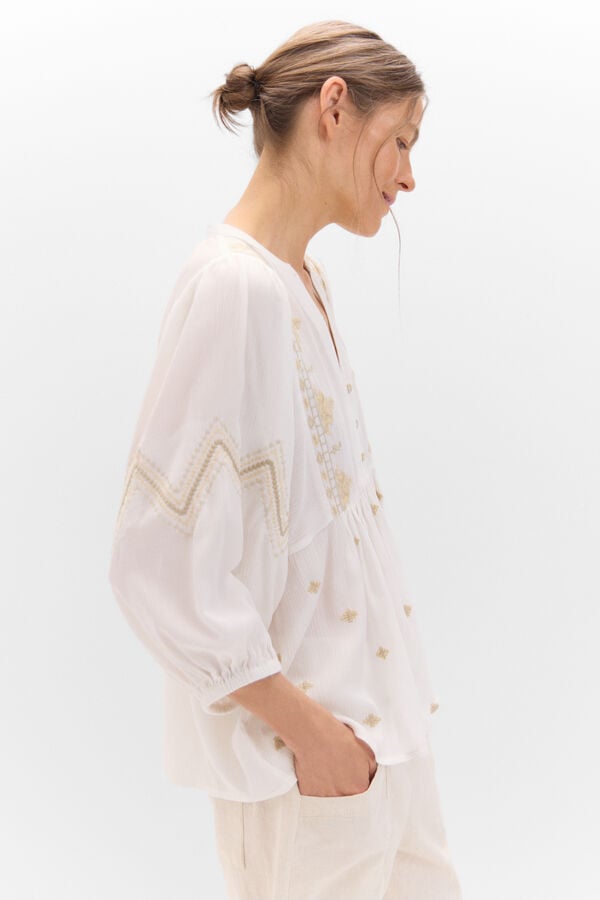 Cortefiel Embroidered yoke blouse White