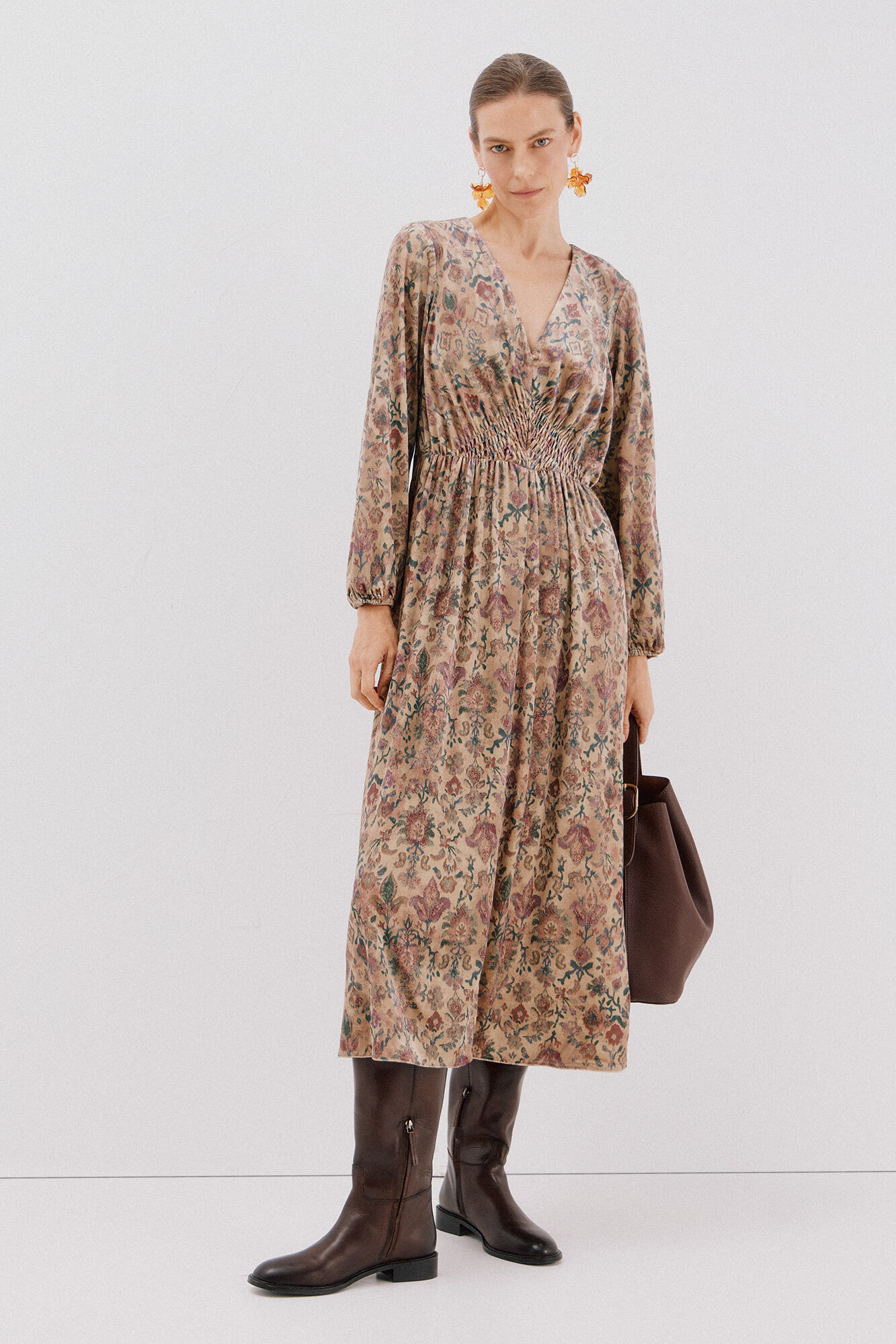 Cortefiel Vestido de veludo estampado