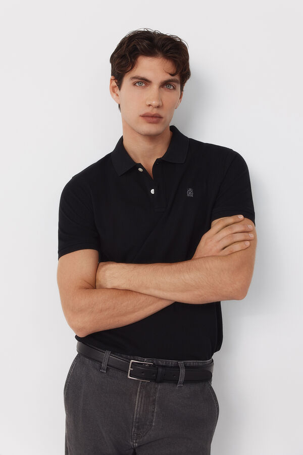 Cortefiel Piqu&eacute; basic slim polo shirt Black