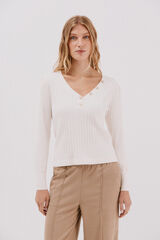 Cortefiel V-neck jumper with buttons Ivory