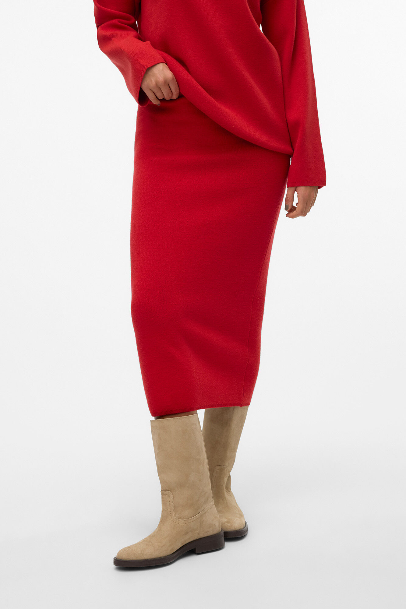 Red jersey knit pencil skirt cheap
