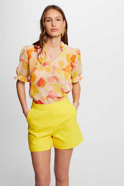 Cortefiel Printed V-neck blouse Printed yellow