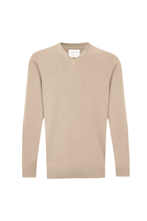 Cortefiel Cotton fine knit V-neck jumper Beige
