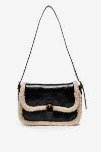 Cortefiel Quilted faux shearling bag Black