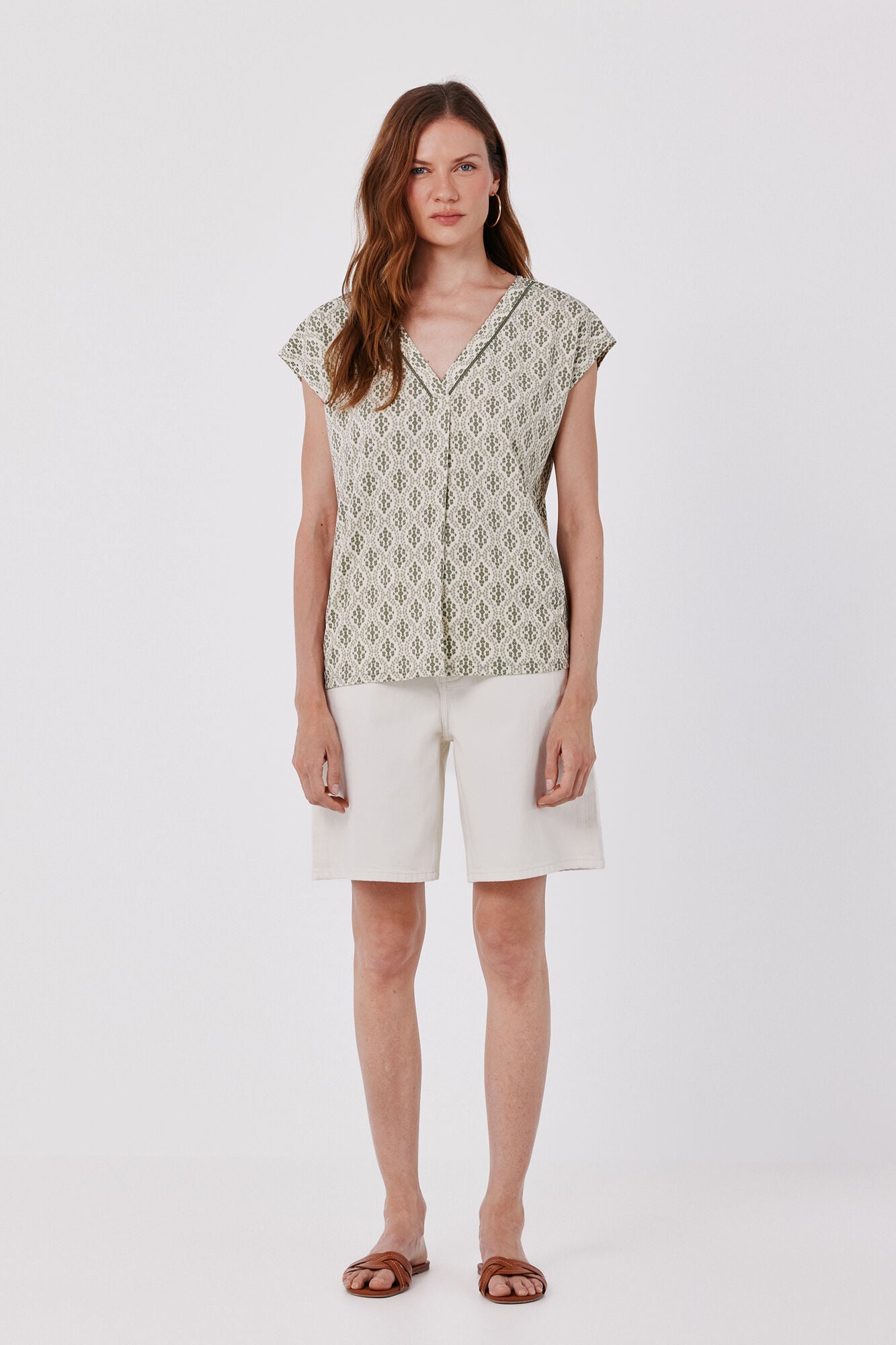 Cortefiel V-neck T-shirt with lace detail