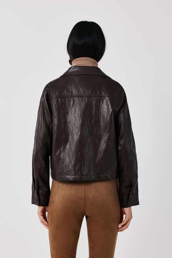 Cortefiel Faux leather lightweight jacket Dark brown