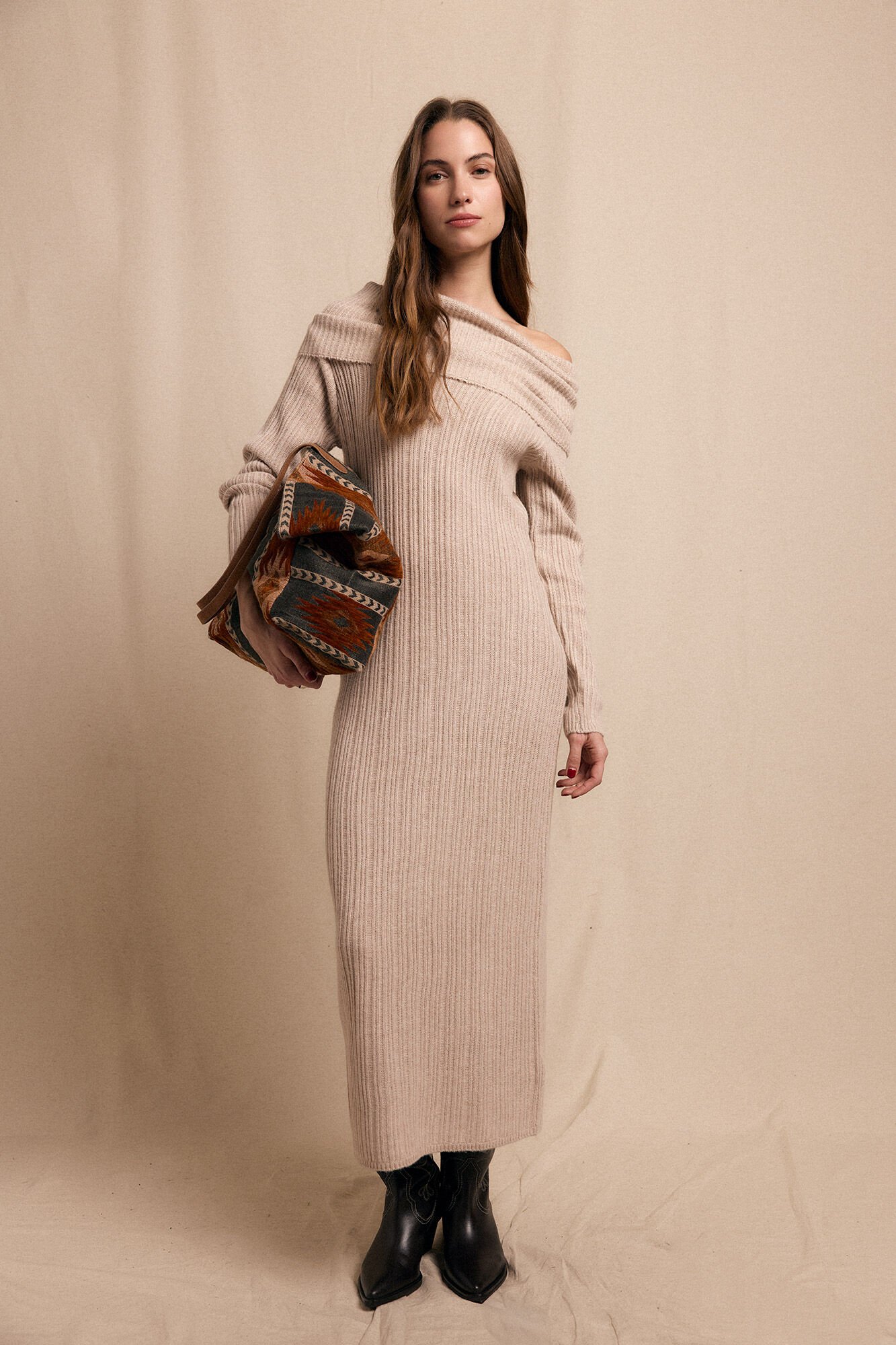 Slowlove Vestido punto cuello amplio