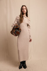 Slowlove Vestido de malha com gola larga Tostado