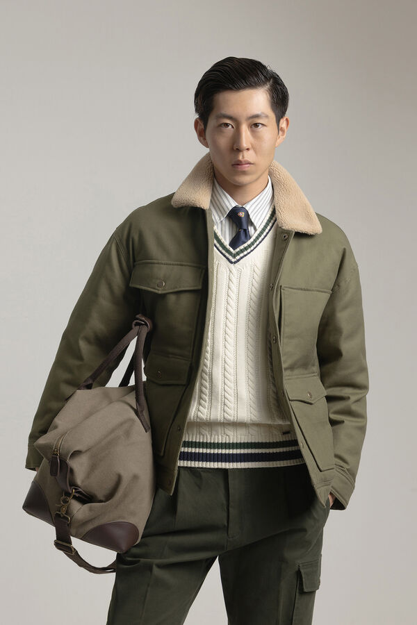 PuroEGO Jaqueta de trabalho com gola de borrego Verde