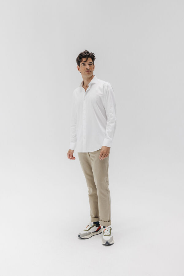 elPulpo Camisa social de popelina elástica Branco