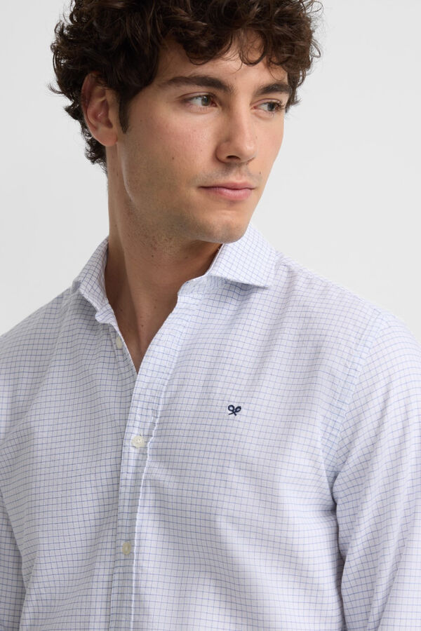 Silbon Camisa esportiva oxford xadrez média Azul