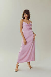 Vila Vestido comprido acetinado com decote drapeado