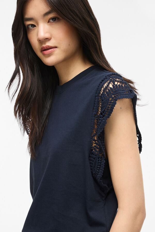 Vila T-shirt com renda nas mangas Azul