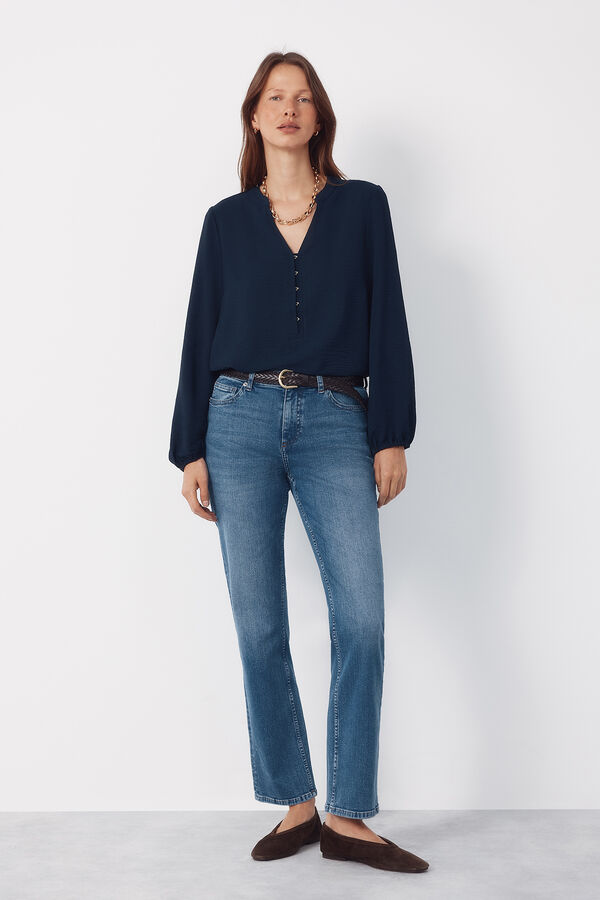 Cortefiel Mandarin blouse with buttons Navy