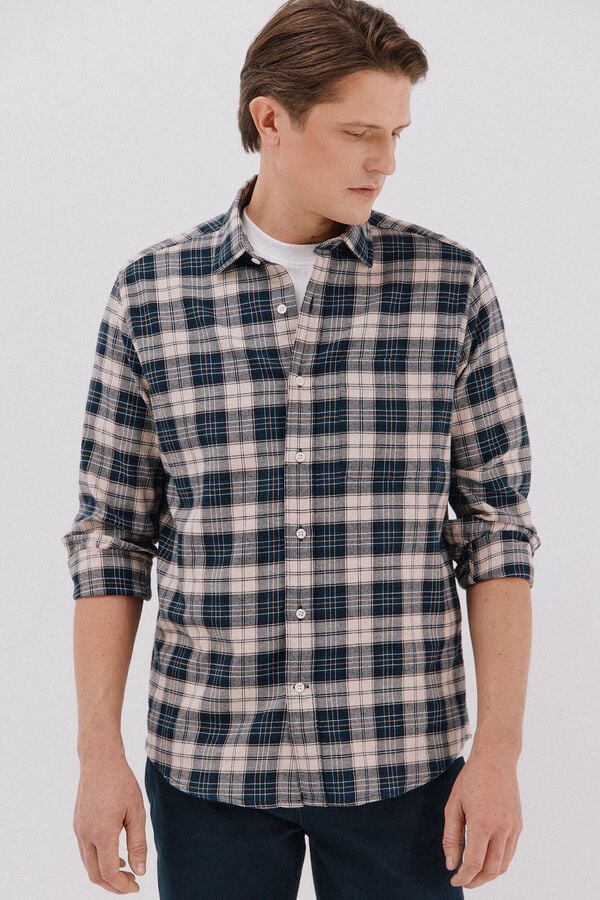 Cortefiel Checked flannel shirt Navy