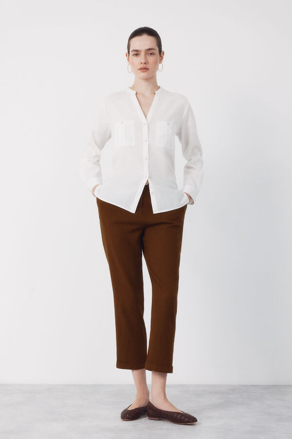 Cortefiel Camisa r&uacute;stica de manga comprida Branco