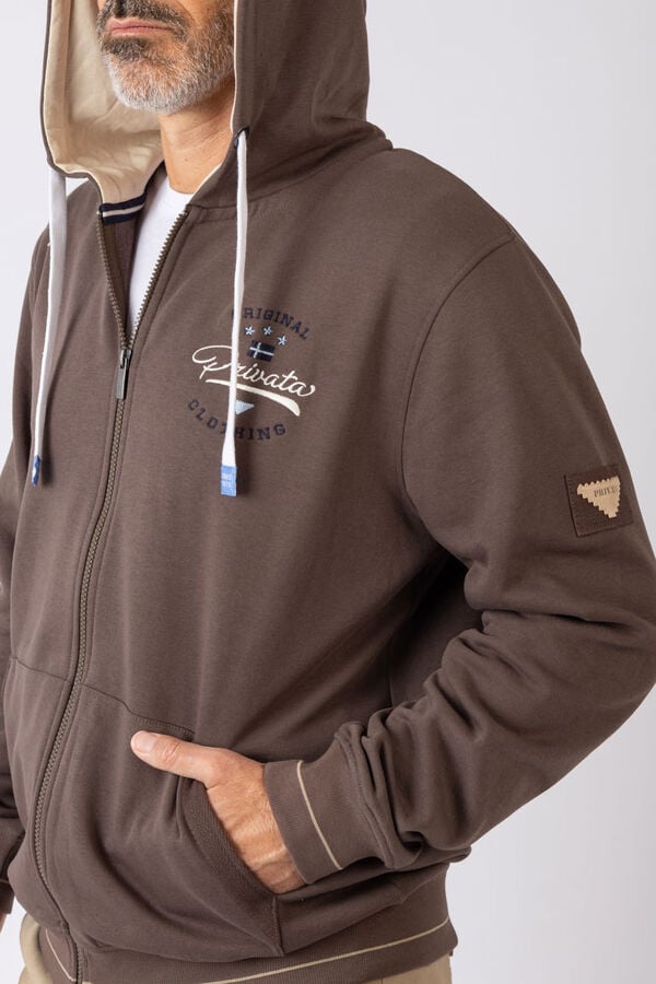 Privata Sweatshirt aberto com capuz e bolsos Castanho