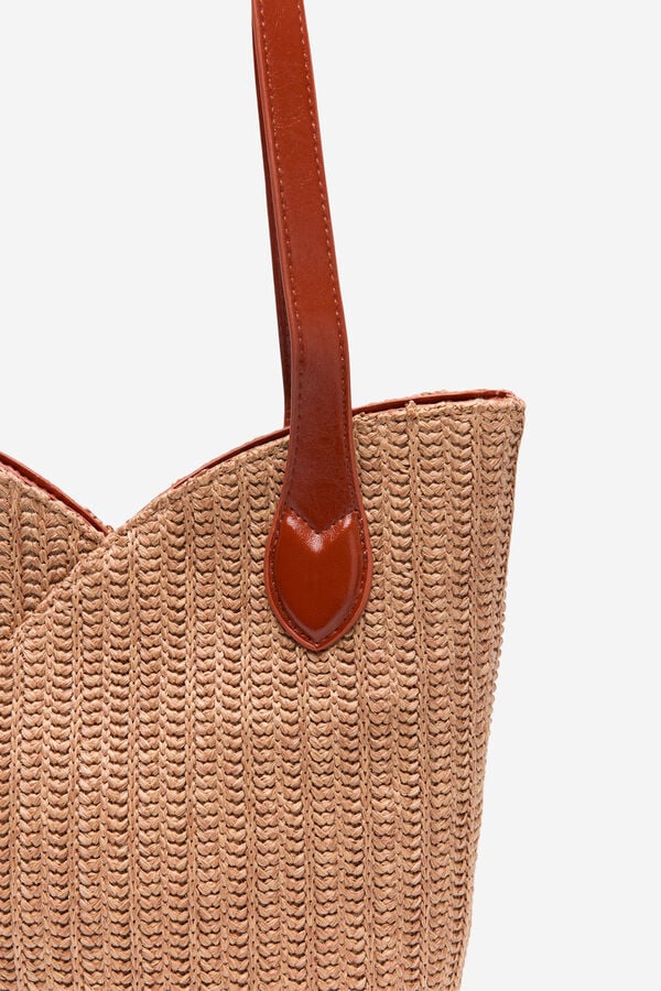 Cortefiel Raffia cut-out bag Coral