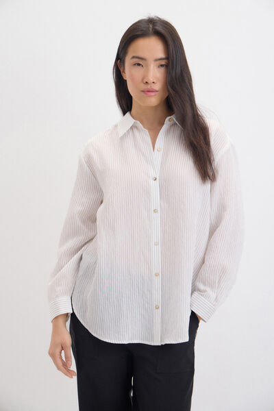 Cortefiel Woven stripe t-shirt Printed white