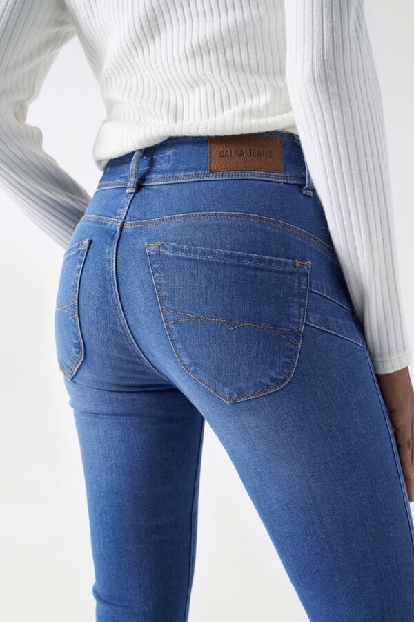 Cortefiel Jeans secret push in cropped skinny com ilhós Azul