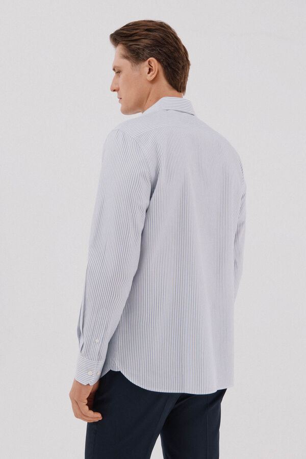 Cortefiel Tencel cotton striped dress shirt Navy