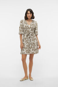 Cortefiel Short dress with 2/4-length sleeves Brown