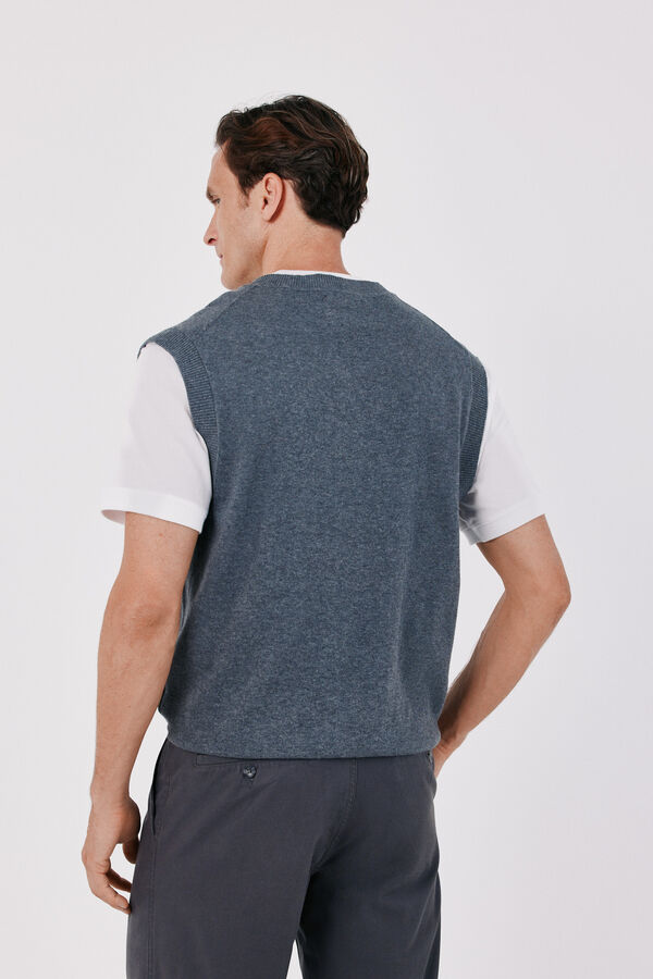 Cortefiel V-neck cotton cashmere knit gilet Navy