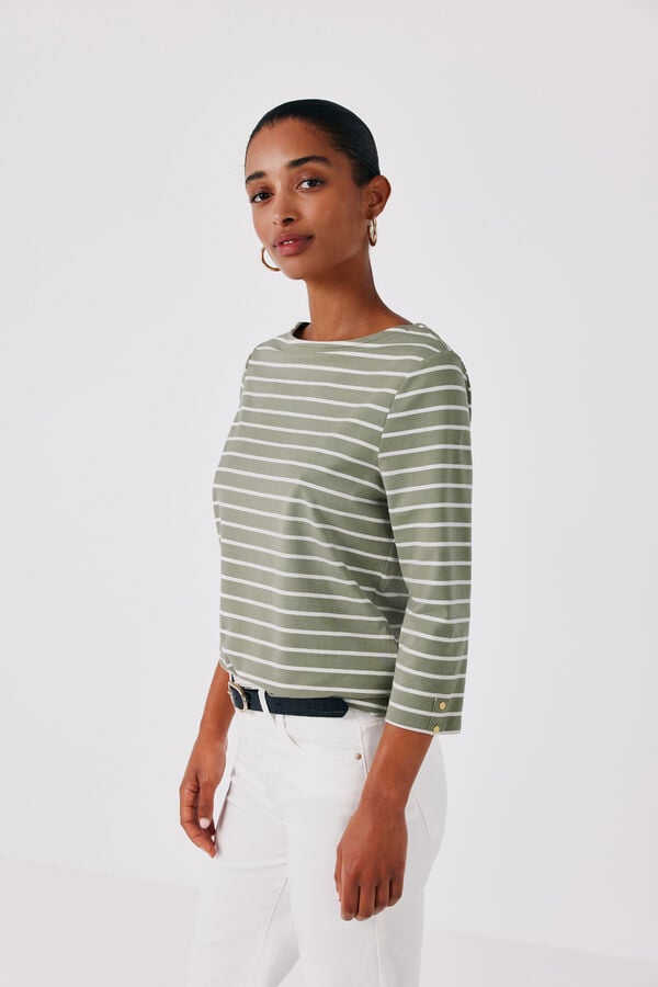 Cortefiel Boat neck T-shirt Printed green