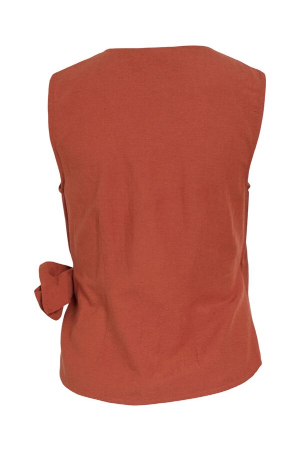 Vila Top cruzado em linho com la&ccedil;ada Vermelho