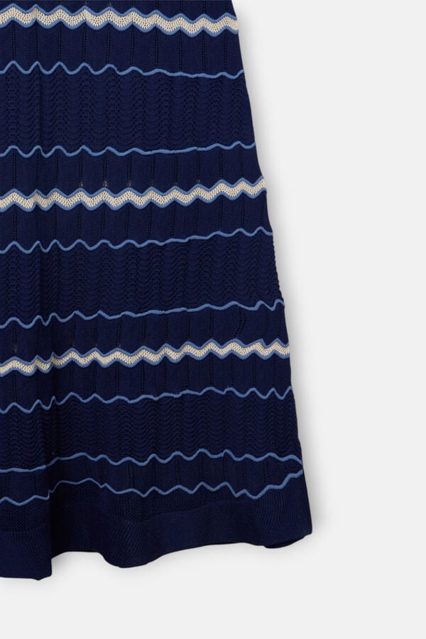 Silbon Vestido de malha espinha de peixe Azul